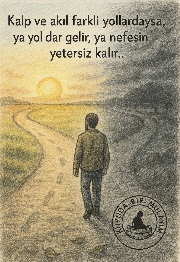 Kalp ve akıl farklı yollardaysa, ya yol dar gelir, ya nefesin yetersiz kalır..

#tefekkür #tevekkül #söz
