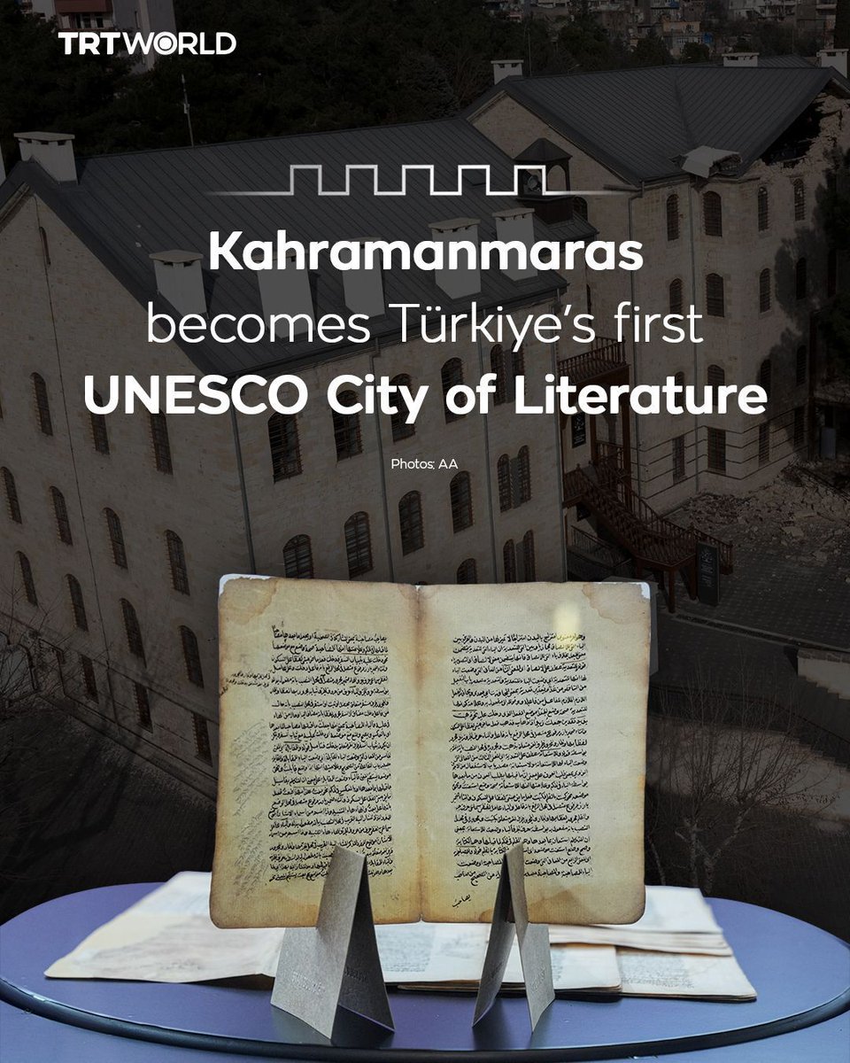 trtworld's tweet photo. The Turkish city of Kahramanmaras has been officially named a UNESCO City of Literature, marking the first time a city in Türkiye has received this designation.

The announcement came in Paris during World Cities Day 2025, as part of the UNESCO Creative Cities Network, which now includes 408 cities in over 100 countries.

This year, ten cities joined as UNESCO Cities of Literature, bringing the global total to 63