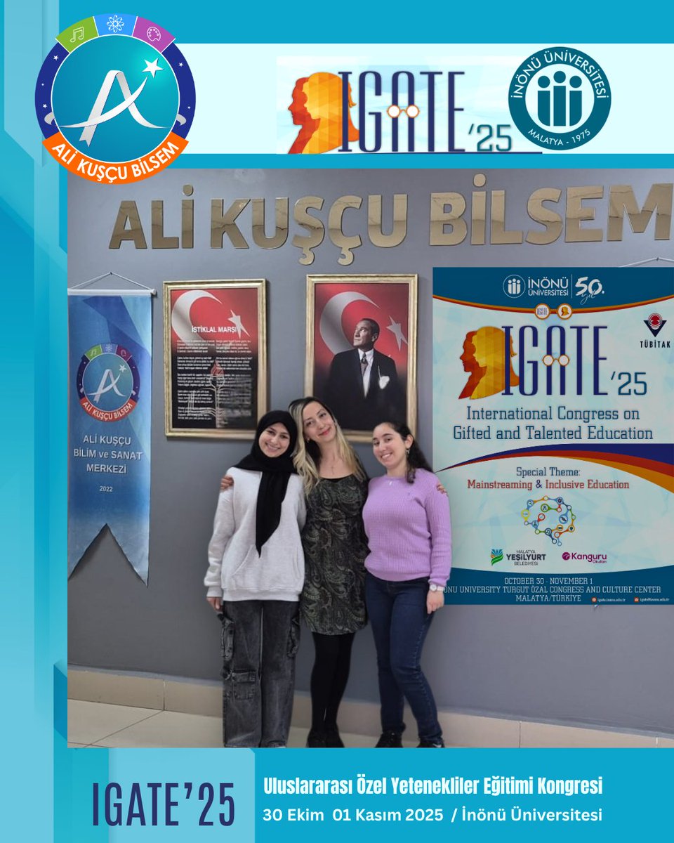 alikuscubilsem's tweet photo. İGATE'25 Uluslararası Özel Yetenekliler Eğitimi Kongresinde bildirilerini başarı ile sunan öğrencilerimizi ve danışman öğretmenlerimizi  tebrik ederiz.
@elazigmem @MebOrgm @SahinBeraat https://t.co/1Aow3lywfn