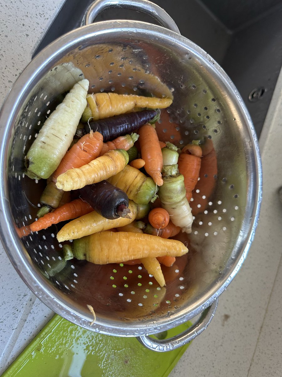 Family dinner underway, carrots dug up 11.30am, will be on the plate for 2.00pm #lifeisgood