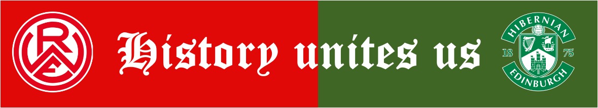 's tweet image. Two members of the Hibs family are joining us for today's game against Schweinfurt. We're looking forward to having a beer with you and watching some great football. Welcome to Essen! #Hibs #hibernianfc #easterroad #rotweissessen