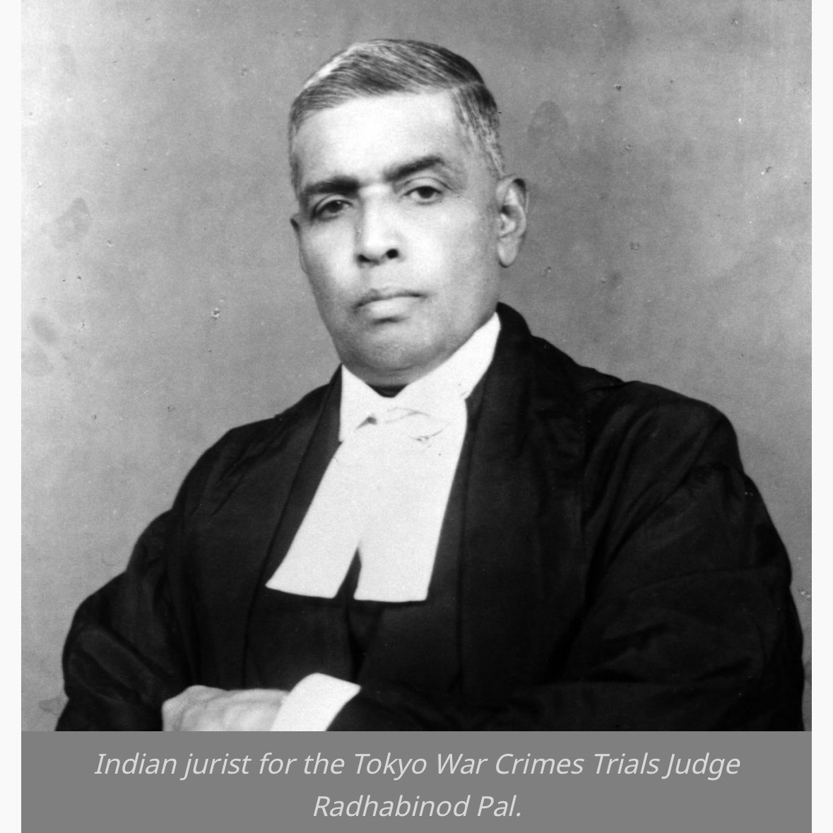 PiyuduttaPiyu's tweet photo. Last week, at a Diwali dinner, the host seated next to me at the table mentioned how his Japanese wife had taken him to Judge Pal’s memorial in Tokyo.

It was his way of bonding with me over my Bengali roots.

I smiled, a little embarrassed that I did not know of Judge Pal. For a moment, I even thought the host might be mistaken about the judge’s ethnicity.

Judge Radhabinod Pal was an Indian judge who became famous in Japan after World War II. When the world’s powers put Japan’s leaders on trial for starting the war, he was the only judge who declared that the trial itself was unfair.

He believed Japan was being punished by the victorious countries, while their own wrongdoings were ignored.

His bold stand was not in support of war, but for justice that treats every nation equally. Because of this courage and fairness, Japan remembers him as a true friend - one who stood for truth when few others did.

He dissented at the Tokyo Trials because he believed that true justice must be impartial and not dictated by the victors of war.

A beautiful reminder of how many Indians have touched lives far beyond our borders and continue to do so even today.