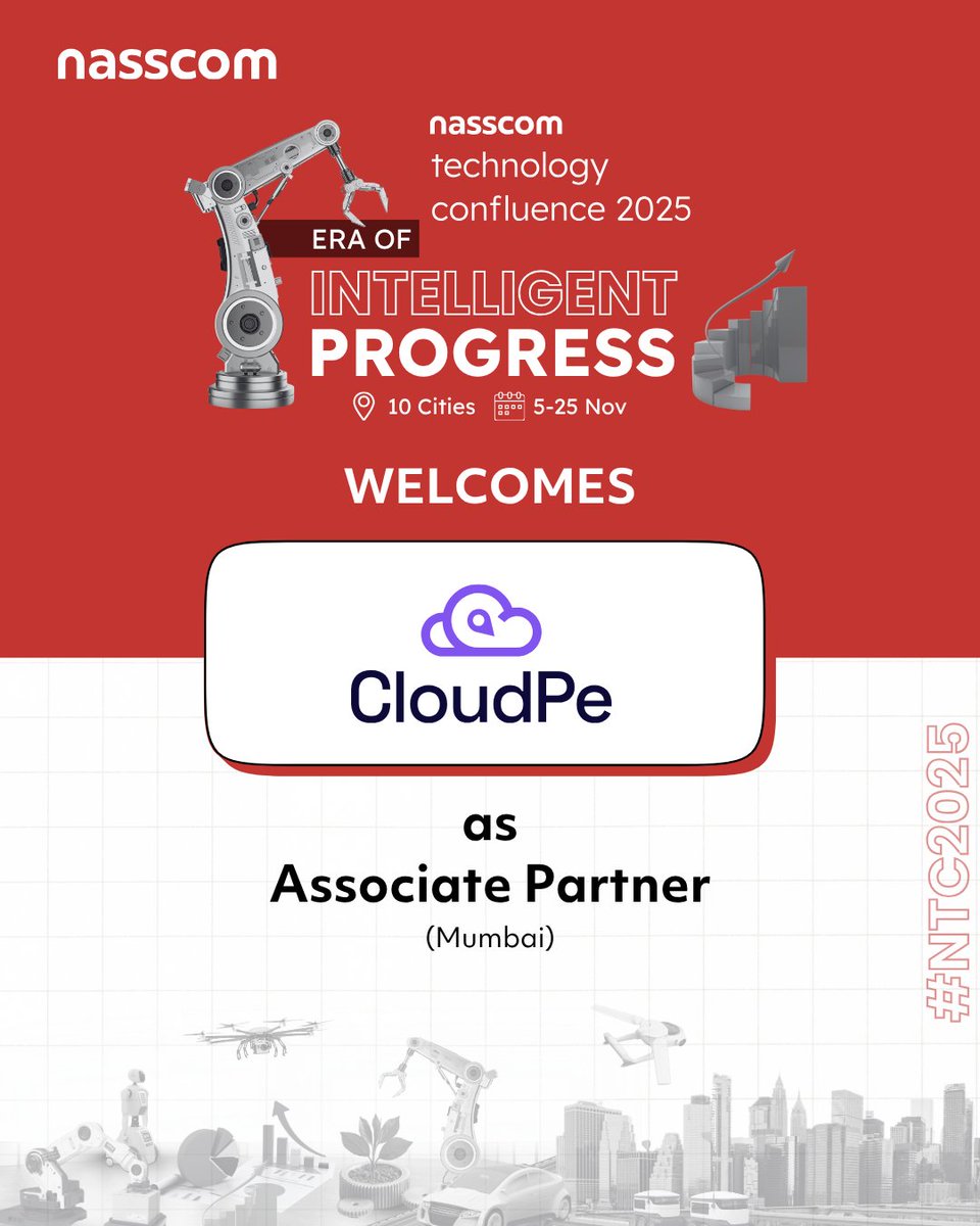 We’re delighted to welcome CloudPe as an Associate Partner for the Nasscom Technology Confluence 2025 – The Era of Intelligent Progress!

At #NTC2025, the focus will be on how technology and intelligence are redefining the future of business. Partners like CloudPe exemplify this