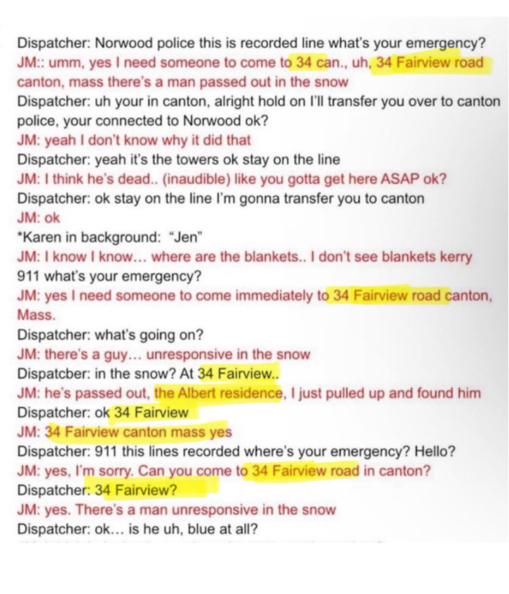 <a href="/BoozeyBeauty/">BoozeyBeauty</a> Goode also recorded the location as 32 Fairview despite the 911 call clearly &amp; repeatedly reporting  “34 Fairview” (and even  “the Albert residence”) &amp; orig 911 dispatch confirming multiple times

he cont’d this obfuscation in his report even after responding to the Albert home