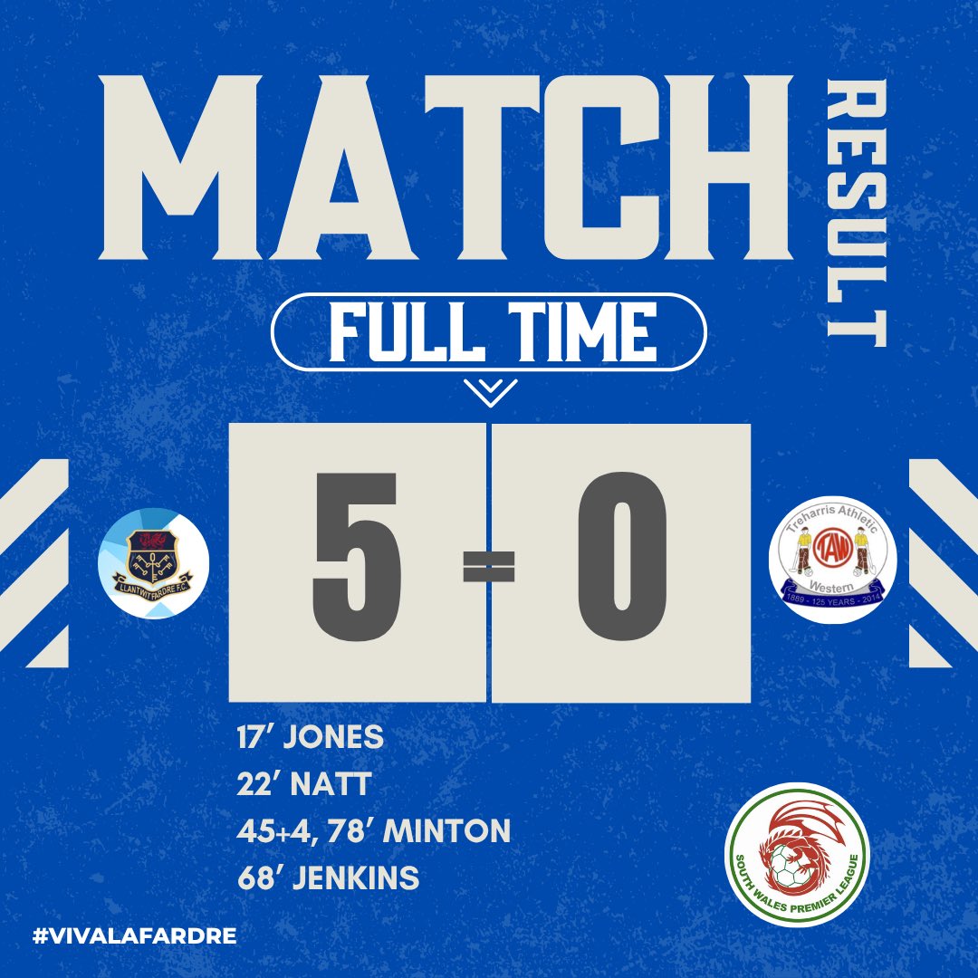 Back to winning ways🤩

A great team performance and result yesterday! Some great goals with Minton bagging a brace🤩Well done lads🔵

#VivaLaFardre #LlantwitFardreFC
