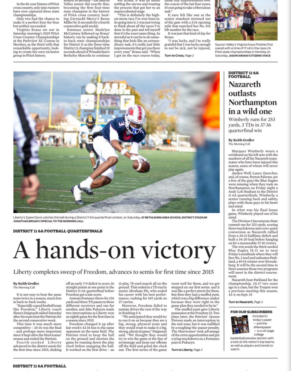 It’s ⁦<a href="/ZyaireDavis26/">Zyaire Davis</a>⁩ front page day again! Congrats to the Hurricanes! 🔴🔵🔴🔵