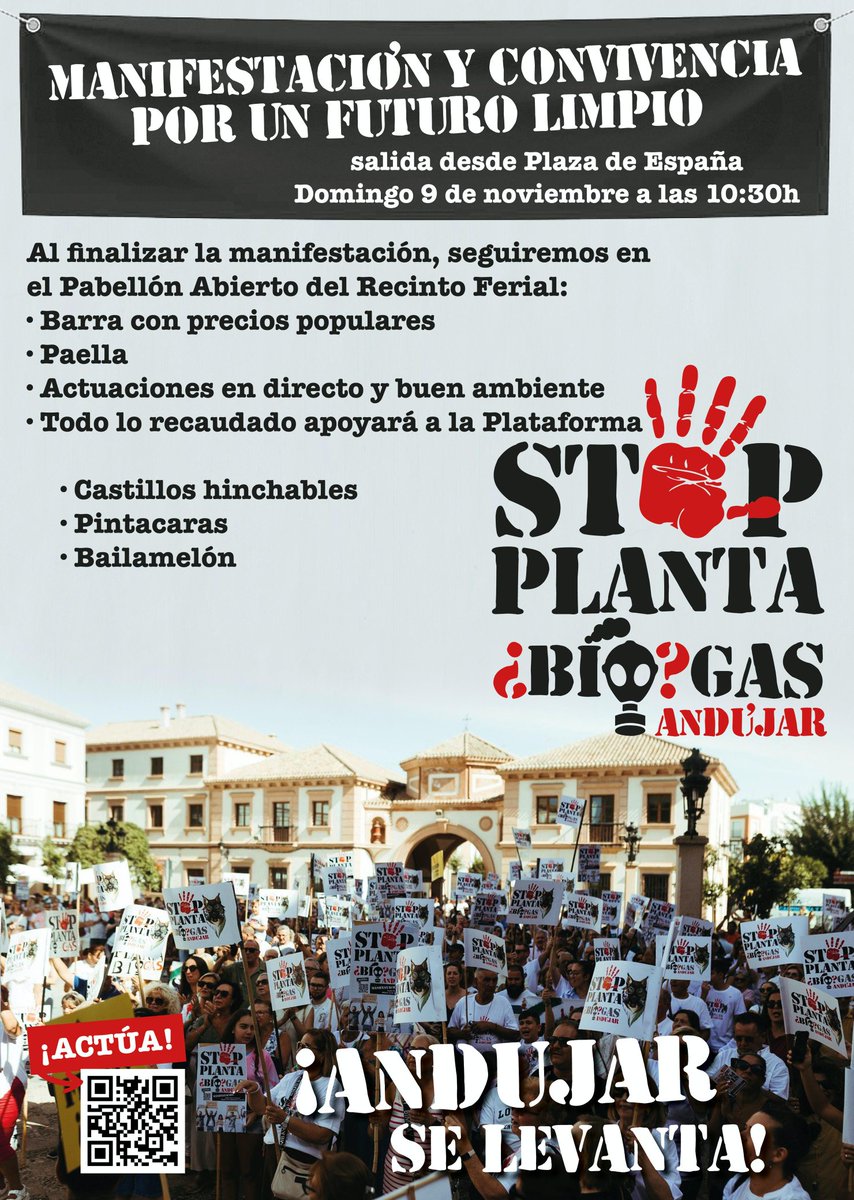 📢 Este domingo 9 de noviembre, a las 10:30 h, #Andújar sale a la calle.
Nos vemos en la Plaza de España para decir NO a la planta de biometano y SÍ al futuro de nuestro pueblo.

💬 Andújar no se vende. Andújar se defiende.

💚🤍💚 #StopBiogásAndújar #andalucistas