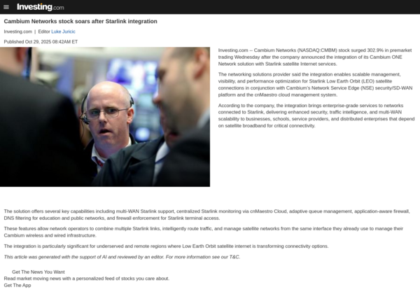 skillbasegroup's tweet image. Cambium Networks stock soars after Starlink integration - Investing.com #skillbasegroup #telecomscontractor #contractormanagement #Starlink paiger.link/1445443185