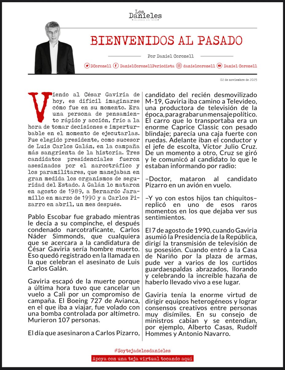 Omar_Comunes's tweet photo. #BienvenidosAlPasado
Gaviria dice que para “salvar la institucionalidad” hay que alinearse con Uribe. Eso no es defender la democracia: es sostener el mismo poder corrupto de siempre. No cuidan instituciones, cuidan sus privilegios.
 Tomado de : @DCoronell https://t.co/HekbxSztZL