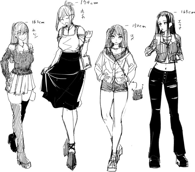 ギャル嫁と友達の大体の雰囲気の設定絵
身長差はかなり適当 