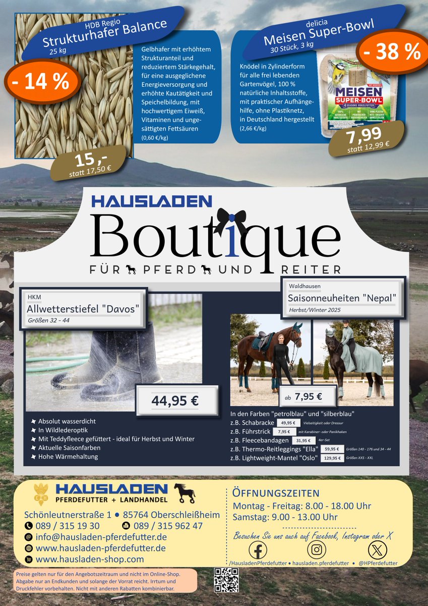 #angebote #november #aktion #rabatte #pferdefutter #reitsport #pferdemüsli #getreidefrei #magenschonend #luzernefrei #melassefrei #strukturhafer #stärkereduziert #ballaststoffreich #wildvogelfutter #meisenballen #winterfütterung #winterstiefel #gummistiefel #winterkollektion