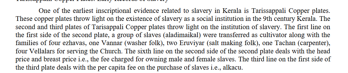 TrueIndology's tweet photo. @DineshDSouza The earliest archaeological evidence for existence of slave system in India comes from a church in medieval Kerala.

An inscription dating back to 849 CE records the presence of male and female slaves serving a church in Kerala. https://t.co/F0BthQ5zxa