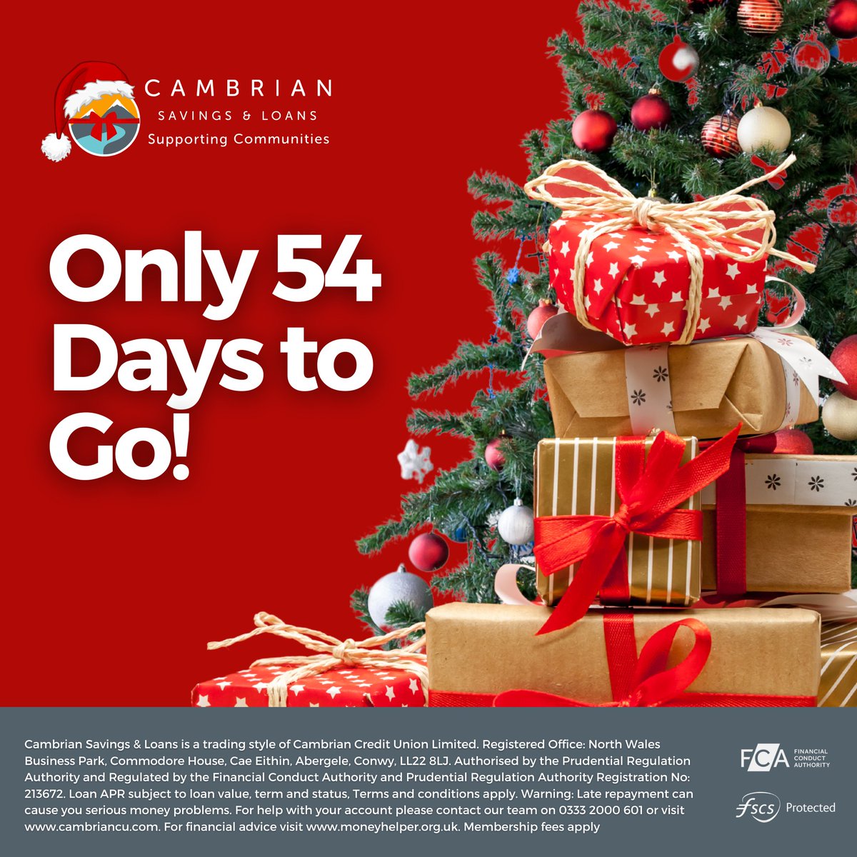 🎄 54 days ‘til Christmas! The lights are twinkling, the nights are cosy, and the countdown is on.

✨ Your Christmas starts with calm, not chaos — and we’re here to help you get there.

Learn more about our personal loans here: cambriancu.com/loans/personal…