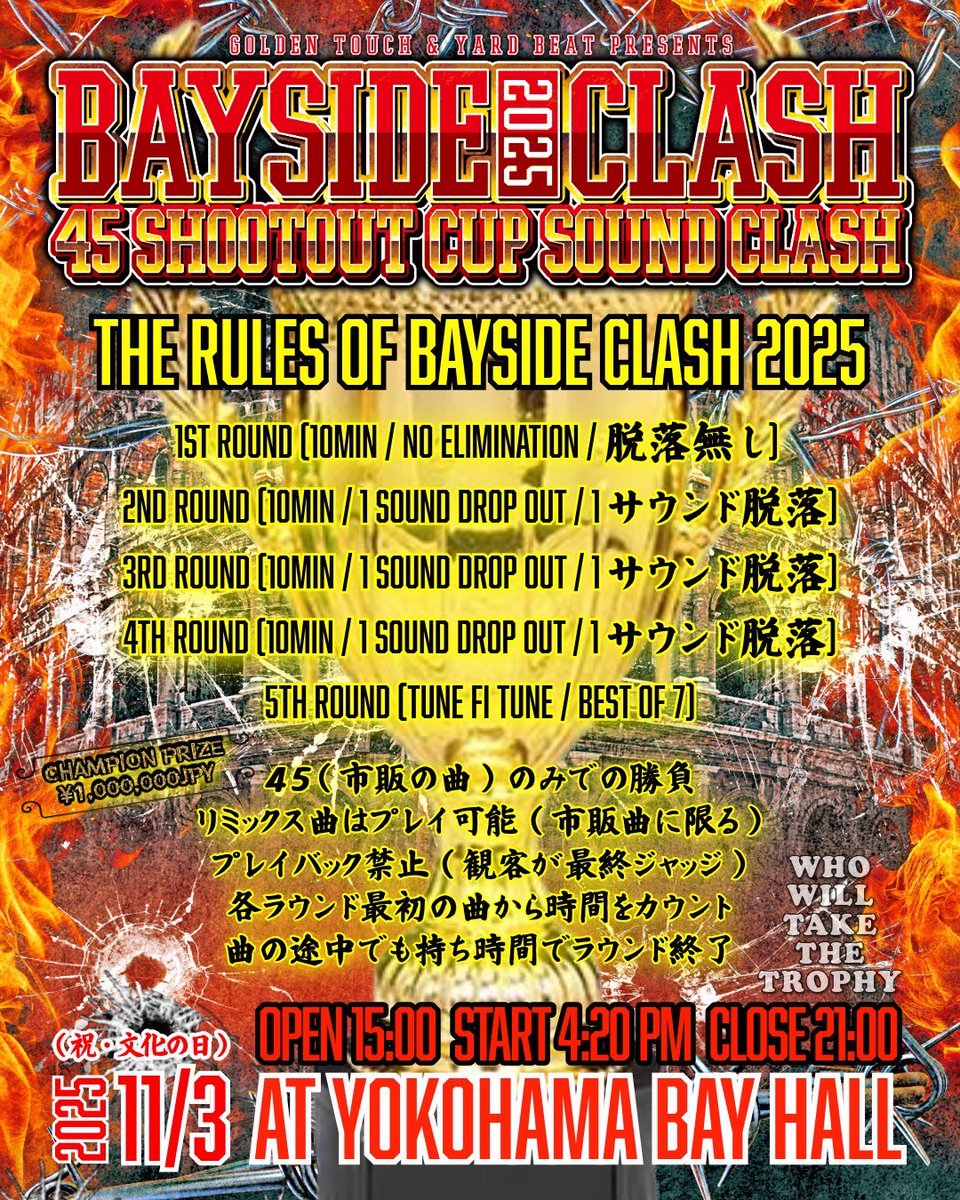 【11/3タイムスケジュール】

いよいよ明日決戦⚔️

🔥BAYSIDE CLASH 2025🔥

2025年11月3日(祝)
@YOKOHAMA BAY HALL

前売チケット本日23:59まで🎫

タイムスケジュール公開中⏱
PM4:20クラッシュスタート💥

エントランスが混雑する可能性があります
お早めのご来場をお勧め致します✨