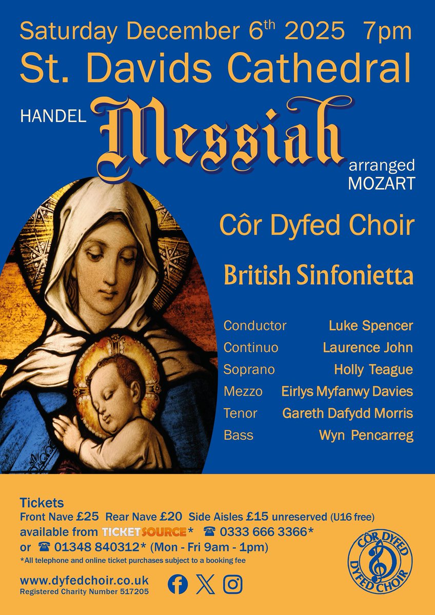 Come and hear a Messiah with a difference! We will be performing the work in Mozart‘s arrangement of 1789, which features a much larger wind section.
#cordyfedchoir#messiah#britishsinfonietta
#stdavidscathedral