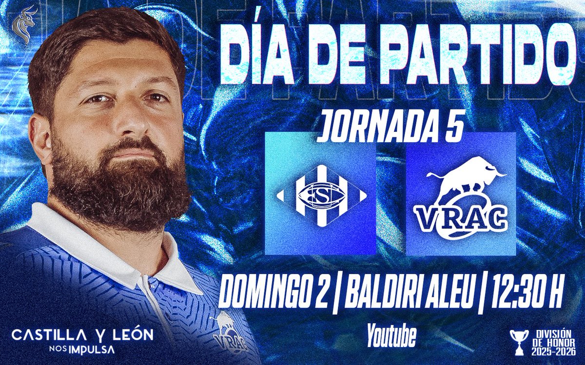 DIA DE PARTIDO 🏉

🔵⚔ 🏴󠁧󠁢󠁳󠁣󠁴󠁿Es #DíaDePartido

 🆚 UE Santboiana

 ⏰ 12.30 | 🏟️ San Boi de Llobregat

 📺 Directo en @FERUGBYTV 

@dhferugby

 #LollevamosEnLaPiel #VRAC #DH #CYLnosImpulsa