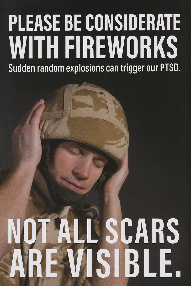 NickKeep_NKA's tweet photo. Fireworks can be beautiful, but for many veterans, they can also be painful reminders of trauma. Sudden bangs and flashes may trigger PTSD symptoms.
PLEASE be considerate. Not all scars are visible.
#PTSD #Veterans #BeConsiderate #FireworksSafety #MentalHealthMatters https://t.co/LDP2H1Vpfo