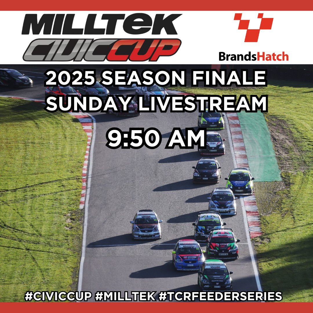 🎥 BRANDS HATCH FINALE - SUNDAY LIVESTREAM 🎥

The Sunday livestream starts at 9:50 am this morning.

Set your reminders on the TCR UK YouTube channel so you dont miss out on all the action.

🎥: youtube.com/watch?v=RkTkuL…

#CivicCup #Milltek #TCRFeederSeries