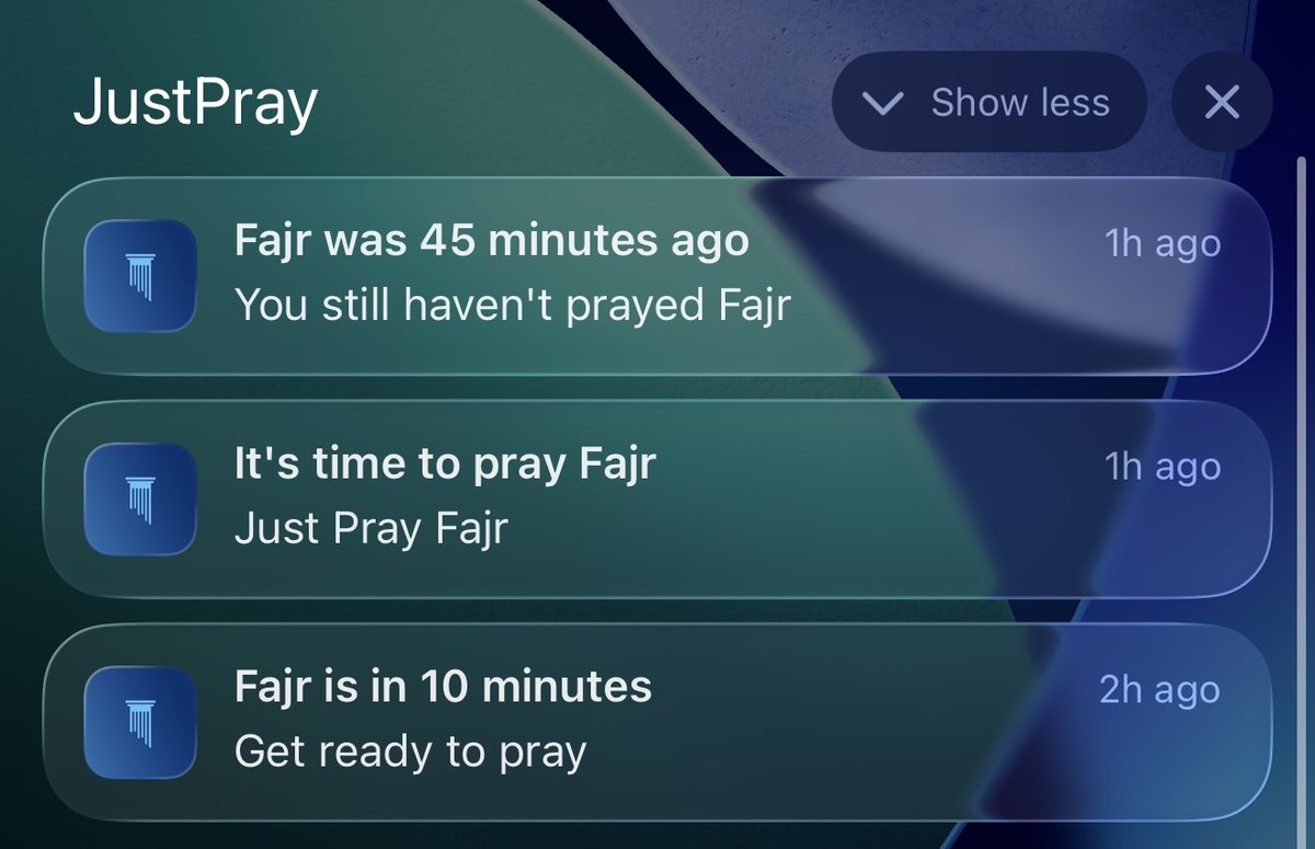 Not enough Muslim apps realize that one notification  per prayer isn't working to encourage people to pray (sadly).

We do 3 per prayer :)