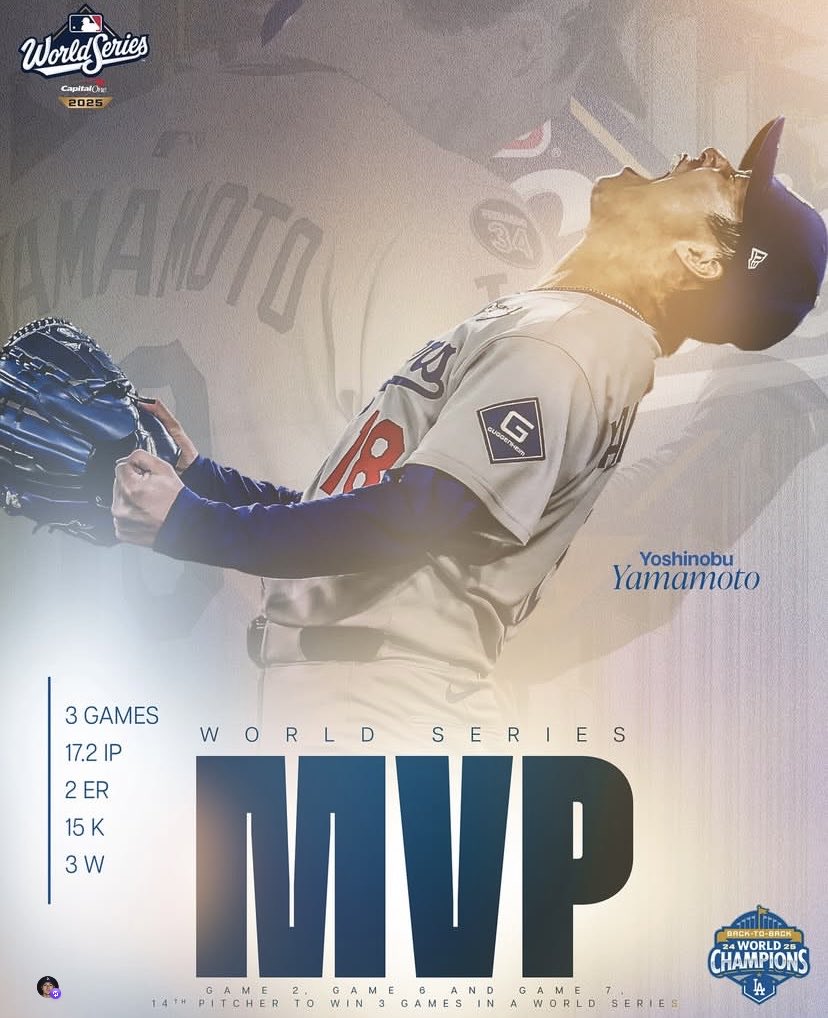 ドジャースWS連覇おめでとう🎉🍾😆
そして、由伸選手WS MVPおめでとう🎊