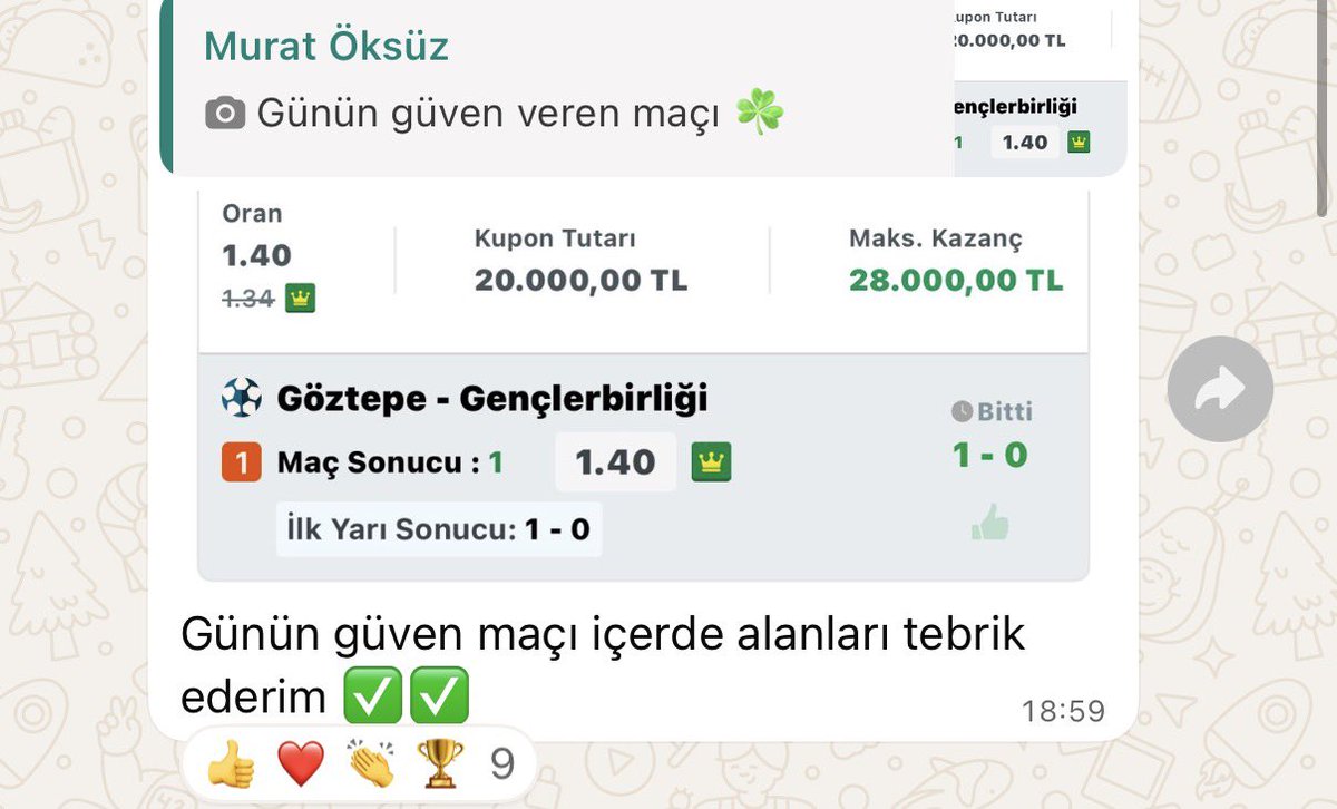 Bayiimizin Ücretsiz Whatsapp Grubunda Hergün Verdiğimiz Günün Güven Maçını Seriye Bağladık ✅✅✅✌️
