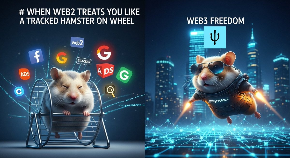 nic_kittos's tweet image. When Web2 treats you like a tracked hamster on a wheel 🚀 — jump into @PsyProtocol where your data stays yours, fees don’t eat your memes, and crypto actually feels free. #PsyProtocol #Web3  🧠🔓