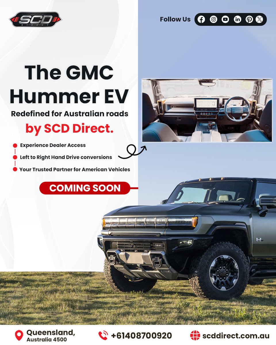 scddirect's tweet image. Experience the GMC Hummer EV like never before! SCD Direct brings American electric power and luxury to Australian roads — redefined for performance.

#scddirect #hummerev #gmchummerev #rhdconversion #rhdcars #rhdspecialists #rhdperformance #australiancars #carconversion