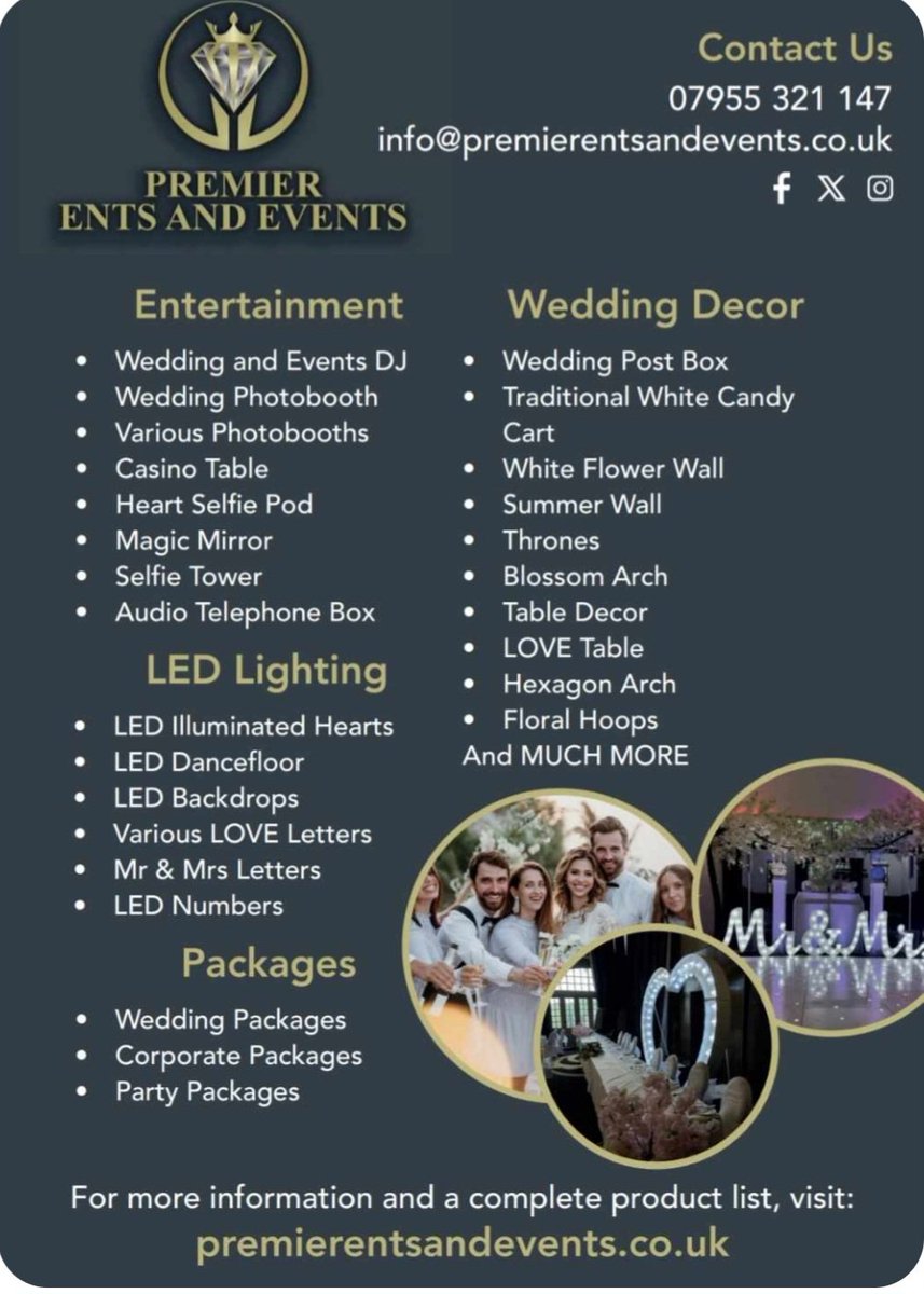 One call and we can supply it all !!
premierentsandevents.co.uk