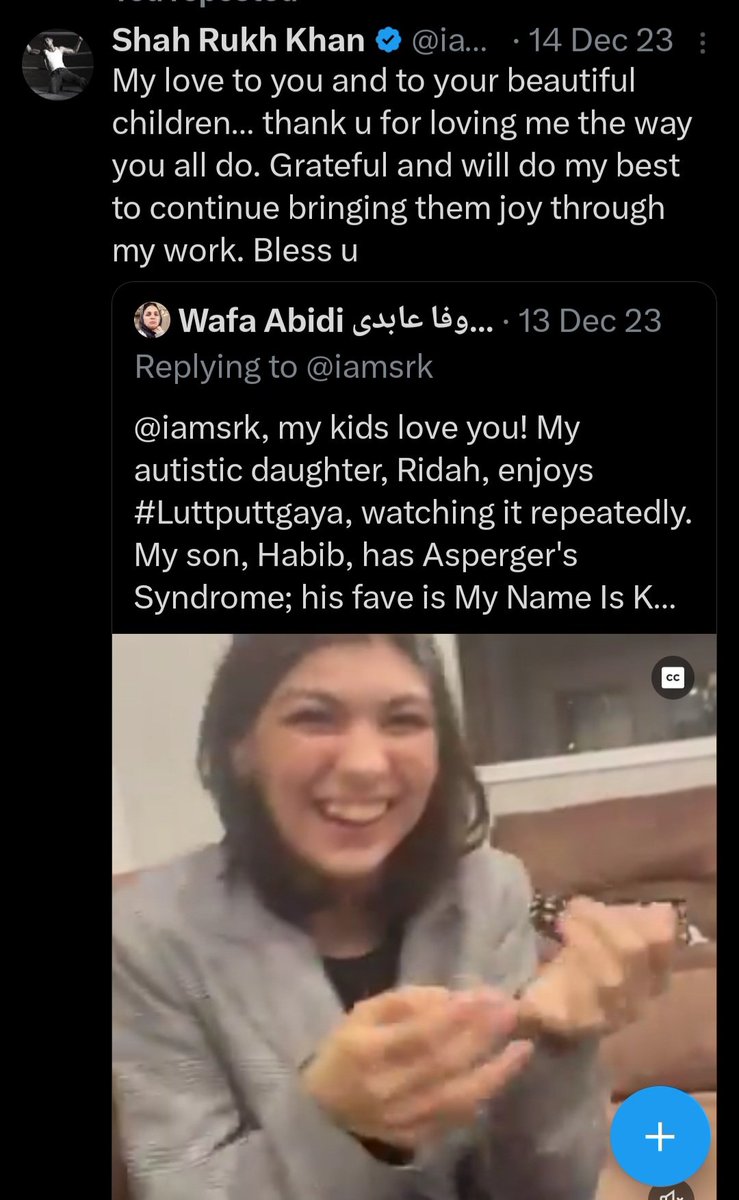 WafaAbidi's tweet photo. Happy Birthday to the LAST and the BEST of the SUPERSTARS @iamsrk 🎂
May Allah give you a long life with the best of health and lots of happiness🤲
On December 14, 2023, YOU  REPLIED to my message about my autistic children! It was extremely thoughtful of you:) 🙏🙏❤️❤️
May Allah always bless you and your family🤲💕💕