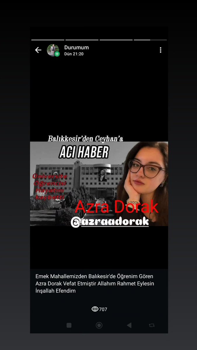 Emek Mahallemizden Sabiha ve @namet_drk ın Değerli Evlatları @azraadorak Vefat Etmiştir Allahım Rahmet Eylesin İnşallah Efendim <a href="/yunuskorkmazz01/">Yunus Emre Korkmaz 🇹🇷</a>