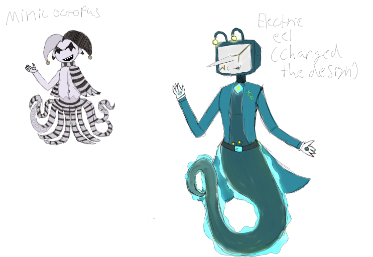 trashcat24's tweet photo. finally more Oceanrune content (ik its been a hot minute) decided to change tennas design and also round it out, and heres Jevils too! (Might be making a Oceanrune Tenna cosplay too) #tenna #deltarunefanart #delatrune #fanart #DeltaruneAU #OceanRune #jevil https://t.co/Mm5D1fLRAr