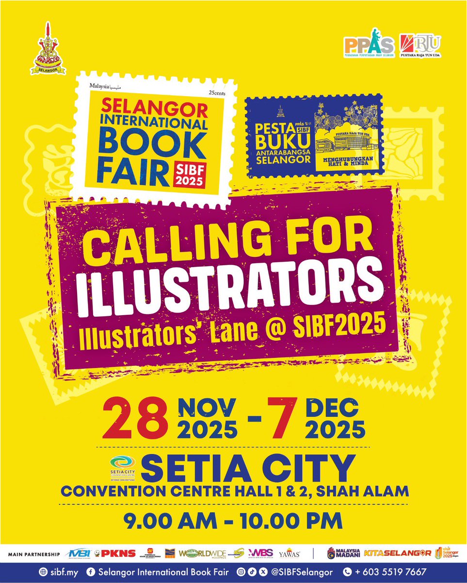 SelangorLibrary's tweet photo. Be part of Illustrators Lane — a vibrant showcase celebrating creativity, colour, and imagination.
🗓 28 November – 7 Disember 2025
📍 Setia City Convention Centre, Shah Alam

Step into 10 inspiring days of art, stories, and opportunity where your illustrations take centre stage! https://t.co/ERGjkNeqfV