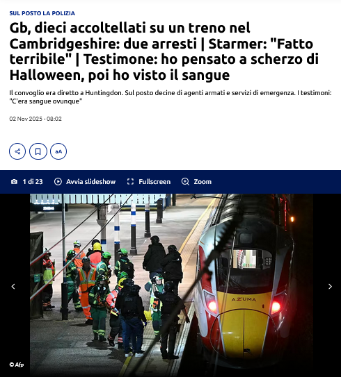 riktroiani's tweet image. +++Dieci accoltellati su un treno nel #Cambridgeshire: arrestate due persone +++

In #GranBretagna "diverse persone" sono state accoltellate su un #treno diretto ad #Huntingdon, nel Cambridgeshire. 

Sul posto sono intervenuti oltre trenta agenti, compresi reparti armati, e