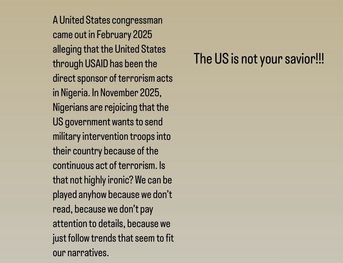 Until we realize we’re our own saviors and not the actual sponsors (USA) of the problem, we’ll continuously be played!