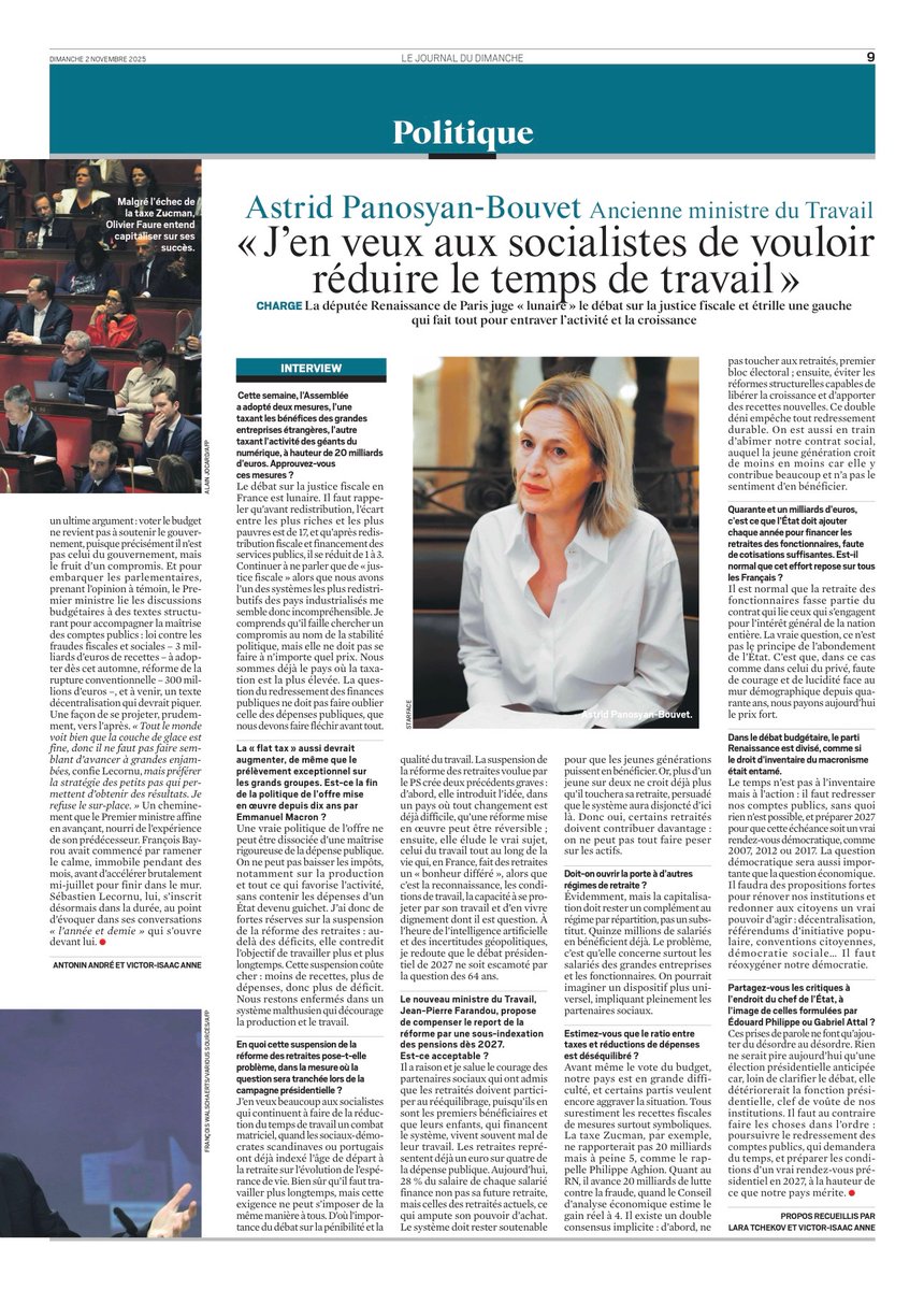 Budget, justice fiscale, suspension de la réforme des retraites, travail, stabilité politique et crise démocratique. J'ai répondu aux questions du JDD.