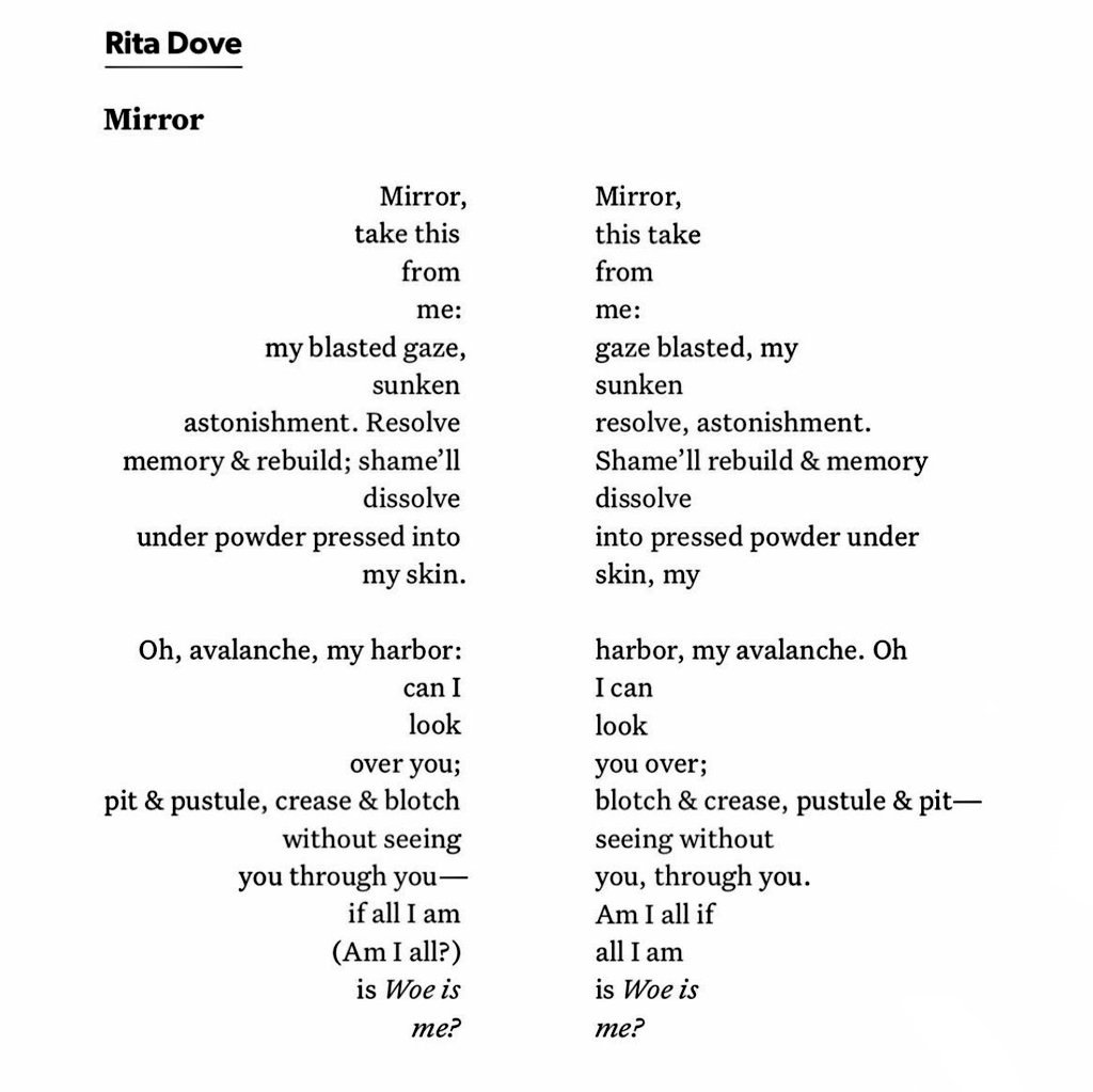 Mirror by Rita Dove 🤍

#poetry #sunday #smallpoemsunday
