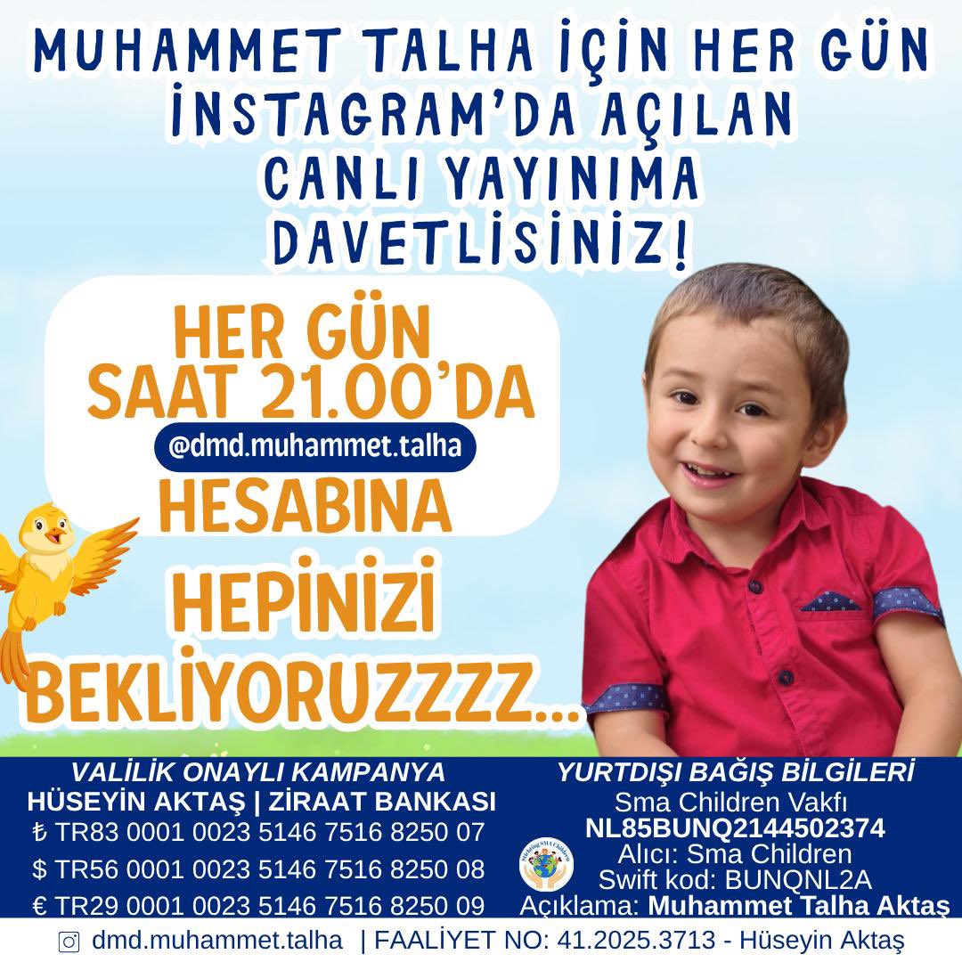 “Muhammet Talha'nın Gözlerindeki Umut Sönmesin! Her Gönül, Bir Nefes... Bu Akşam Saat 21.00'de, instagram.com/dmd.muhammet.t… hesabında, omuz omuza olmaya davetlisiniz."
#TaşacakBuDeniz 
#GSvTS 
#BJKvFB 
#BuÇileSandıkBiter
#FenerinMaçıVar