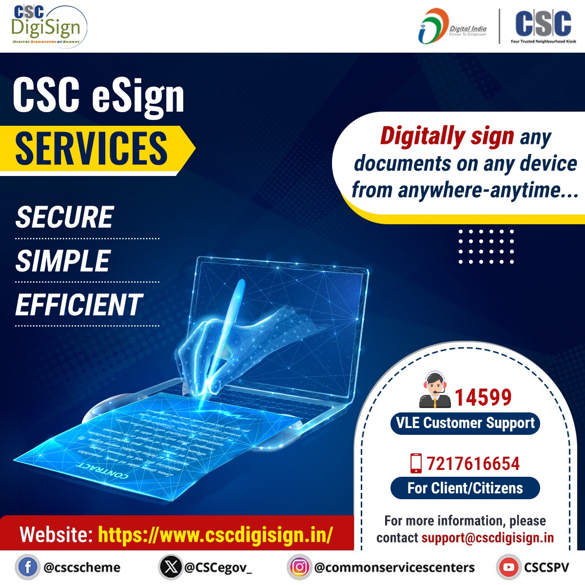 CSCegov_'s tweet image. Say goodbye to traditional paperwork stress &amp;amp; #GoDigital with #CSCeSign Service.

CSC eSign Service brings you a smooth #paperless experience.

To avail eSign Service, visit: cscdigisign.in

For more information, contact us at support@cscdigisign.in or call us at 14599…