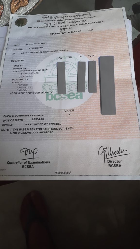 My dad found a notebook and an ORIGINAL 10th certificate, looked like it had fallen out of a moving vehicle. Her name is Sonam Yangchen and she is a 19 year old nursing student from Bhutan at <a href="/sharda_uni/">Sharda University</a>. Please help this reach her so that she can get her certificate back!