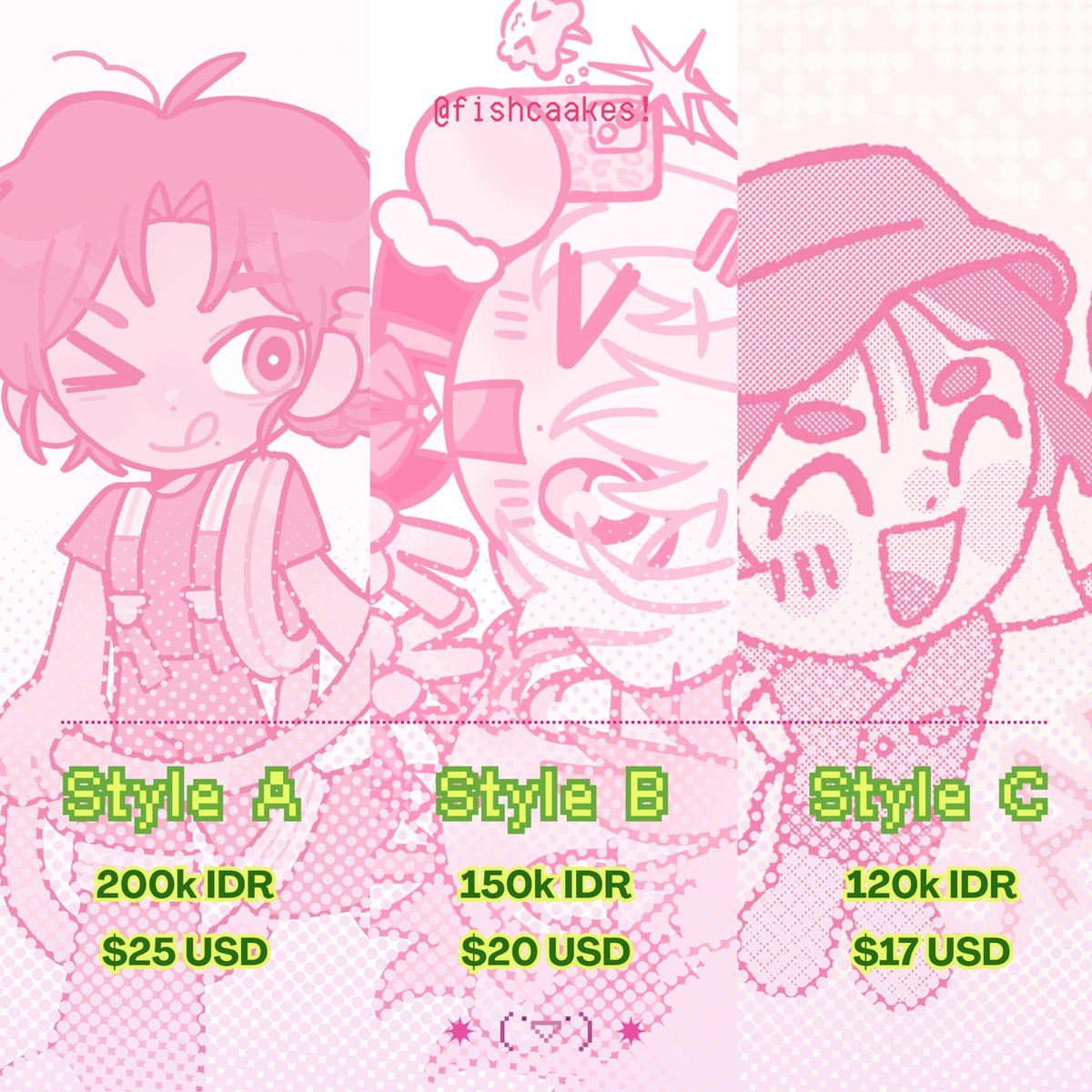 [RTs appreciated ♡]

🍎 my c0mms are open once again! i’ll be opening 5 slots ദ്ദി •⩊• ) ✮⋆˙ 

🍀 if interested, please fill in one of these forms!
🇲🇨🔗 form.jotform.com/251620829758466
🌏🔗 form.jotform.com/251613954811457

#opencommission #artidn #zonakaryaid #artistindonesia