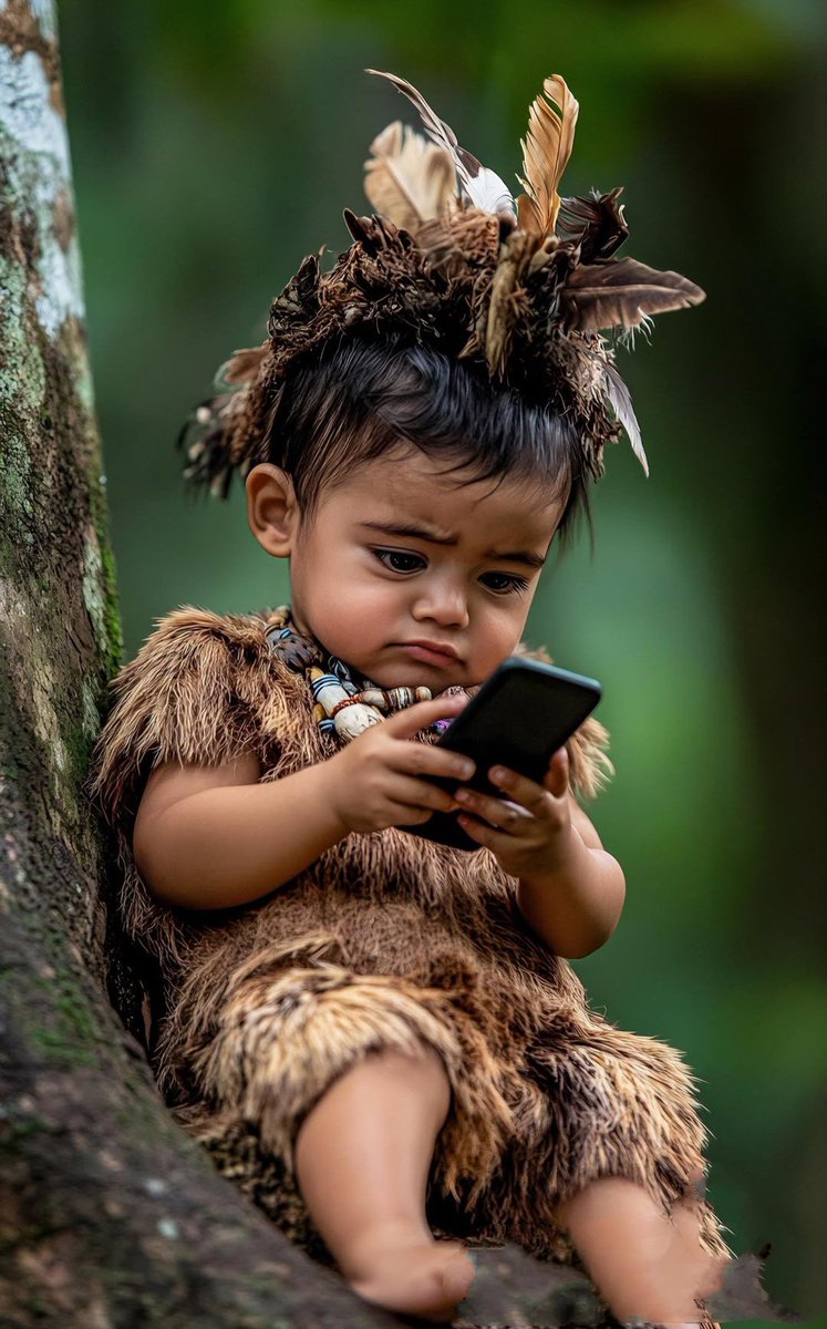 ruhinrhyme's tweet image. A tribal child, eyes wide as dawn,
touches glass where spirits yawn.
Old songs hum through pixel streams,
ancestral roots meet glowing dreams.
Past and future softly blend—
in tiny hands, worlds twist and bend.
#TraditionMeetsTech #Poetry #Culture
#vss365