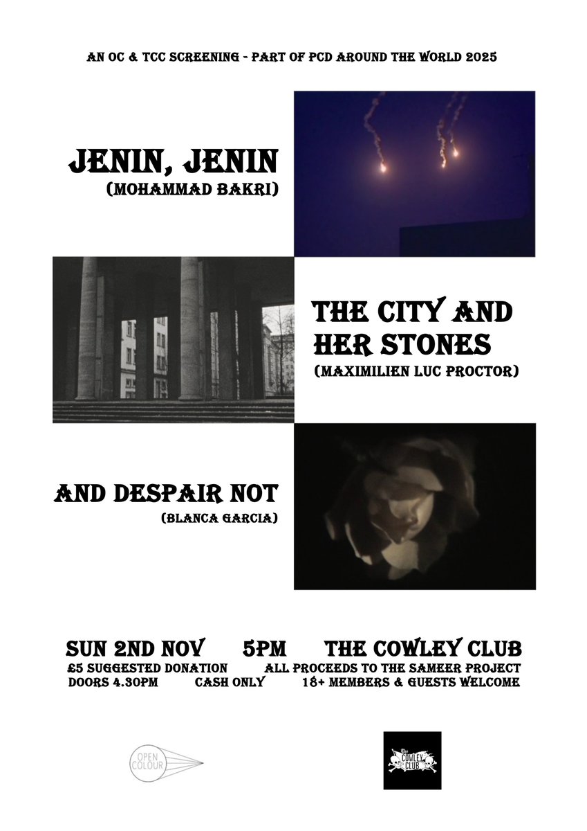 Opencolour's tweet image. TODAY, 5pm, @cowleyclub 
Proceeds to @sameerproject - notaflof