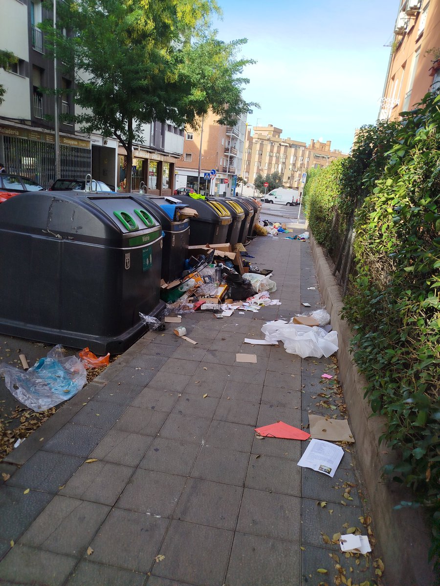 supertoliga's tweet photo. Donde está esa gente que se quejaba de Carmena y la suciedad de la ciudad. Así es como nos tiene q los vecinos de Vallecas el gran @AlmeidaPP_ que gran mañana de domingo. Sierra Carbonera 27 Arroyo del Olivar 8 y 18. @Lineamadrid aprovechad a barrer por fuera de los cubos https://t.co/P9ubX7DZo4