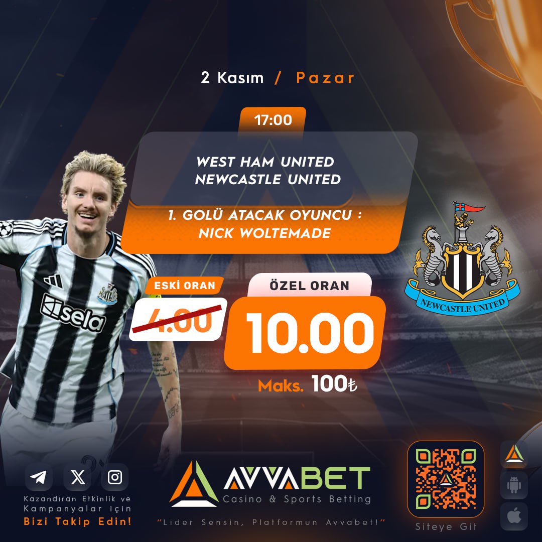 📣 #Avvabet Özel Oranlar Sunar !

🔔Futbol Karşılaşmalarına Özel Kupon Özel Oranlar Avvabet ' te !

🔥 Avvabet Özel Oran:  10.00

Bu inanılmaz fırsatı kaçırma! Özel kupon ile daha yüksek kazanç şansı seni bekliyor.

🔗 t.ly/AvvabetResmi

#bahis #premierlig