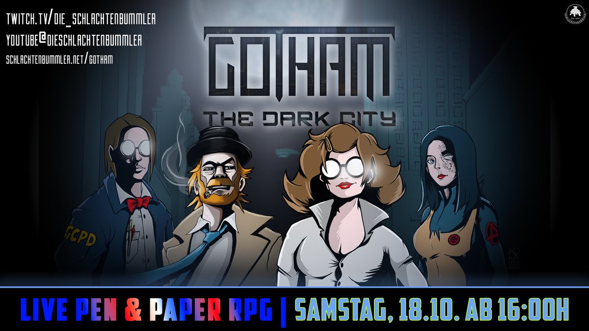 HEUTE ab 16:30h: GOTHAM - The Dark City | Pen &amp; Paper | 3. Spielsitzung - Ab 1630h heute Nachmittag starten wir wieder in die Noir-Police-Story in Gotham City. 
twitch.tv/die_schlachten… 📷 youtube.com/@dieschlachten…