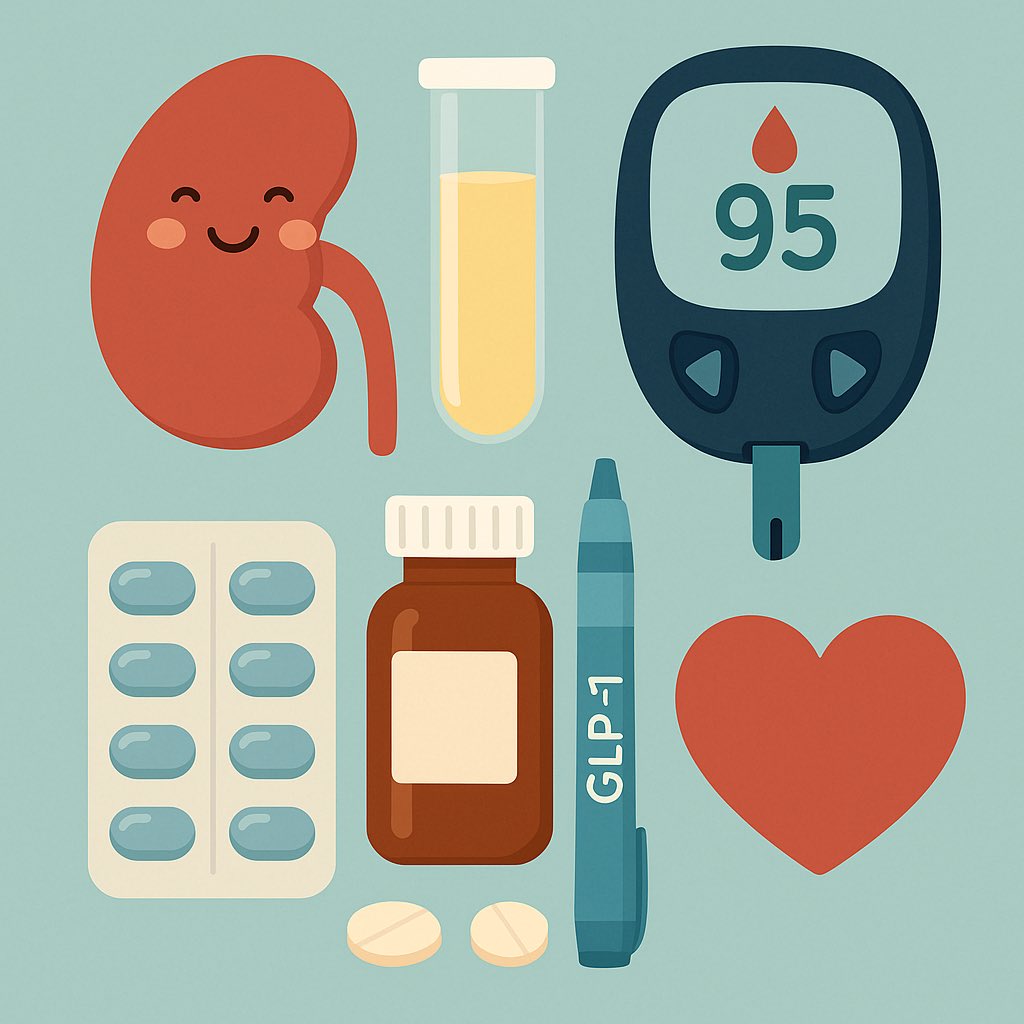 💧 حماية الكلى لمرضى السكري 💪

🔹 افحص الزلال مبكرًا (فحص البول للألبومين) 

👀 الكشف المبكر = حماية مبكرة للكلى

🔹 العلاج الثلاثي الذهبي خلال أول 3 أشهر من التشخيص ⏰
💊 راميبريل أو لوسارتان (لضغط الدم وحماية الكلى)
💊 جاردينس او فورسيقا (من أدوية SGLT2i)
💊 فينيرينون (nsMRA)