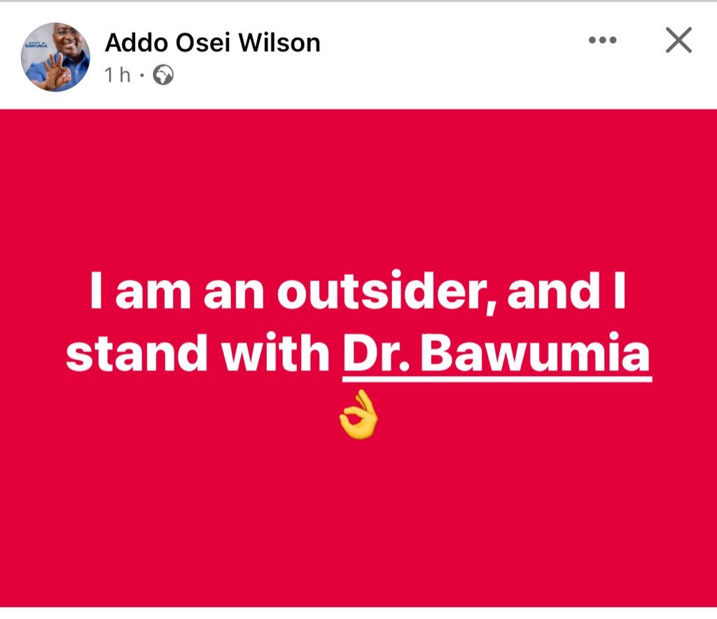 Gen_Buhari_'s tweet image. Why is this phrase “I am OUTSIDER and I stand with Dr. Bawumia” trending on facebook? 

What’s happening??? 🤔

Let’s also trend it here on X by using the hashtag #IamOutaiderButIStandWithDrBawumia