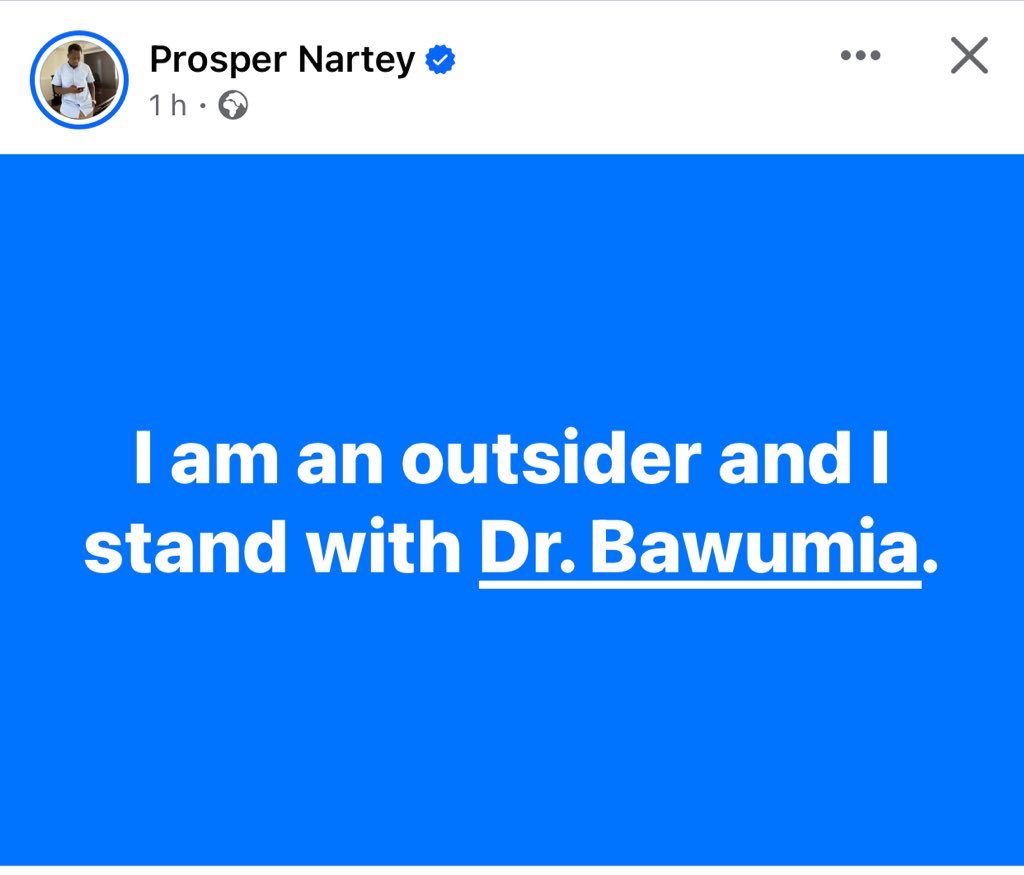 Gen_Buhari_'s tweet image. Why is this phrase “I am OUTSIDER and I stand with Dr. Bawumia” trending on facebook? 

What’s happening??? 🤔

Let’s also trend it here on X by using the hashtag #IamOutaiderButIStandWithDrBawumia