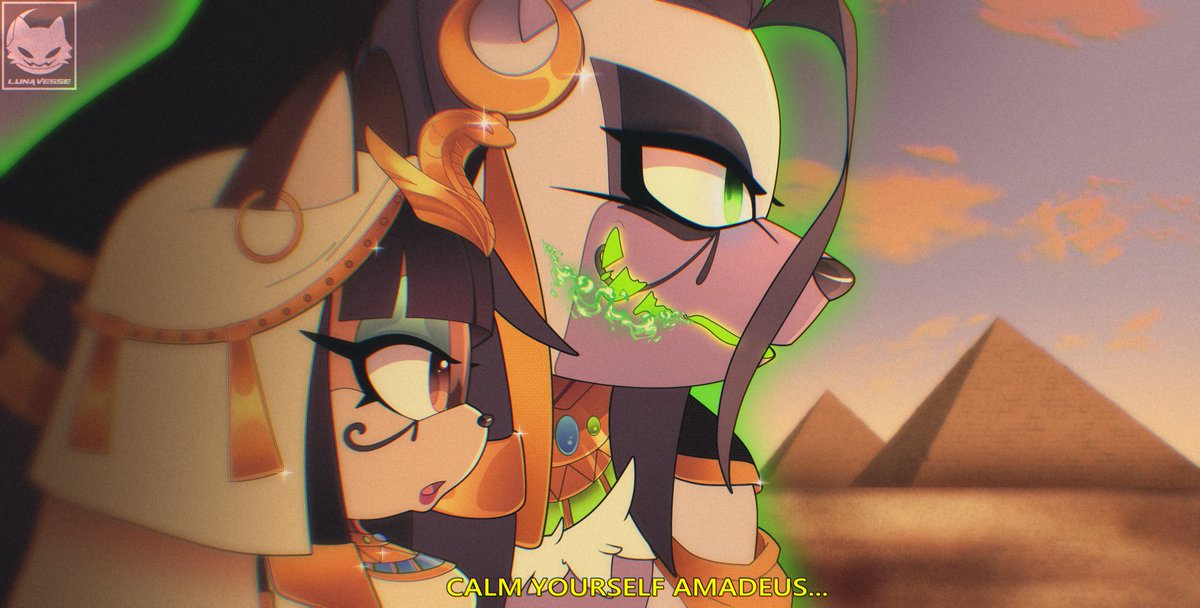 Calming The Beast 
My version of Cleopatra when she was still alive calming Amadeus from an attack knowing the soul eater he is she use to keep him in his place.  

(Fun fact: Cleo is the one who gave Ama his name)
#digitalart #sonicoc