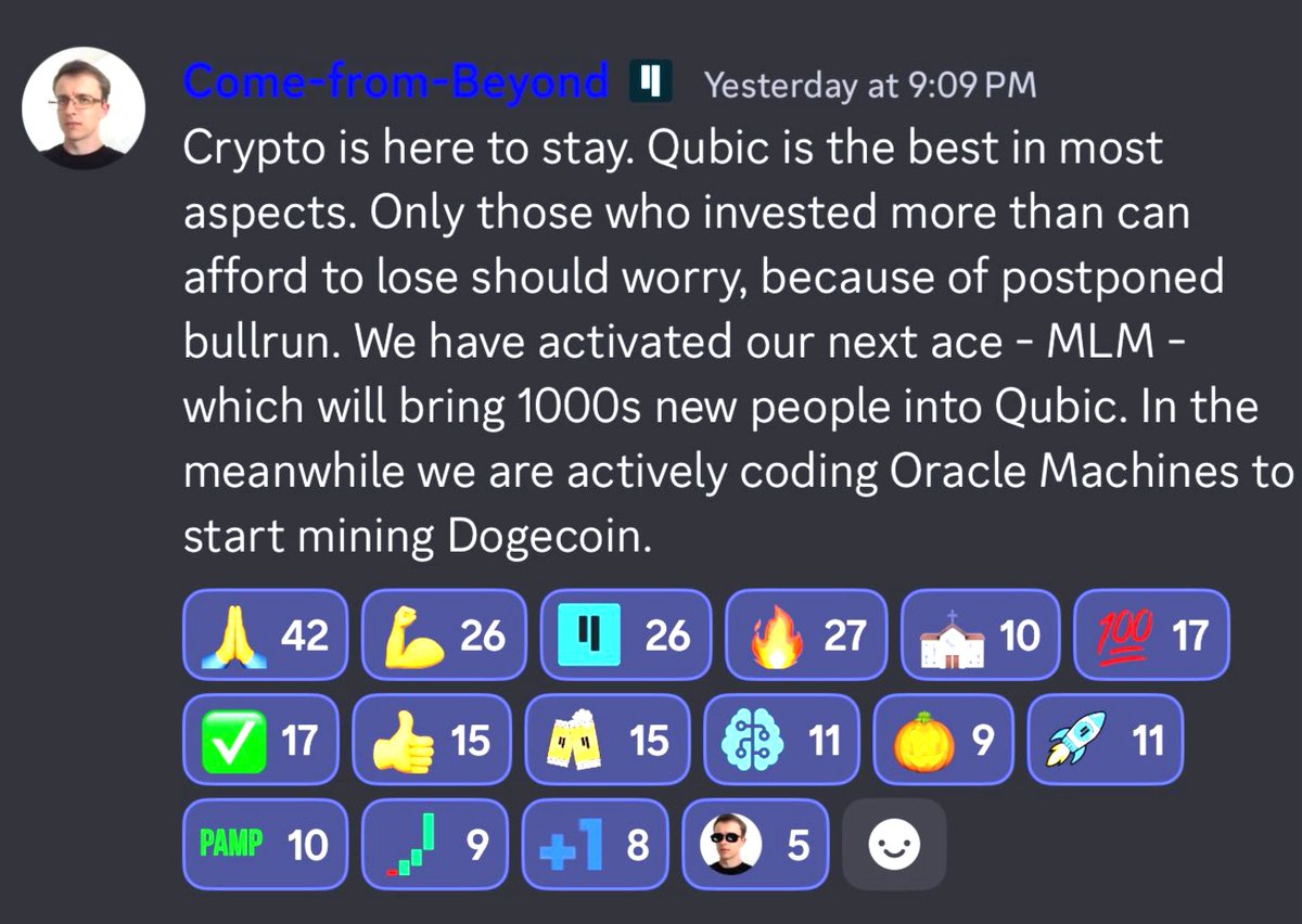 Its happening - big things coming - and actually a nice DCA level for loading more $QUBIC myself....

- #MMO game coming (<a href="/c___f___b/">Come-from-Beyond</a> with big connections?)
- $DOGE mining will come (huge buybacks and burns)
- The Tier1 #CEX will come sooner or later too
- #AIGARTH will be heavy